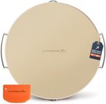 KitchenStar 16-inch Pizza Stone for Oven and BBQ Grill with Handles, Round, 5/8" Thick - Natural Cordierite, 1800 °F Resistant, Baking Stone Set with Stainless Steel Rack & Plastic Scraper Tool
