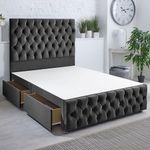 ComfoRest - Sleek 5FT King Size Divan Bed Base with Headboard and 2 Drawers – Sturdy King Divan Bed Base with Storage – Practical Bed Base King Size for a Stylish and Organised Bedroom (Black Plush)