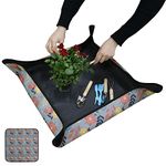 New Upgrade Flower Color Gardening Plant Repotting Mat, 30 * 30inch Foldable Waterproof Bonsai Transplanting Pad Dirty Catcher Mix Soil for Indoor Garden Succulent Plant Care (Grey Based Flower Mat)