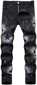 Classlong Men's Casual Printed Slim Fit Jeans Skinny Denim Pants Black-W40