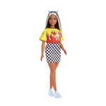 Barbie Fashionistas Doll #179, Curvy, Long Highlighted Hair & Flame Crop Top, Checkered Skirt, Sneakers & Sunglasses, Toy For Kids 3+