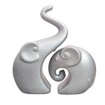 LADROX Muted Metallic Matte Silver Home Decor Elephant Couple Ceramic Figurines | Launched for The First time in India - (Set of 2, Silver)