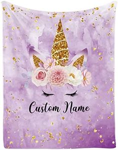 Personalized Horse Blanket with Name for Girl, Custom Name Blanket for Kids, Soft Flannel Purple Horse Toddler Blanket Customized Gift for Birthday Christmas Baby Shower Newborn Gift 60" X 80"