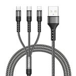 RAVIAD Multi Charger Cable, 3 in 1 Charger Cable [1.2M] Multiple USB Cable Nylon Braided with Micro USB Type C Lightning Cable Connector for iPhone, Android Samsung Galaxy, Huawei, Oneplus, LG- Grey