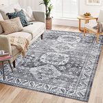 LuxFocus Area Rug for Living Room Indoor Large Area Rug Oriental Retro Accent Rug Boho Distressed Carpet Machine Washable Area Rug for Bedroom Kitchen, Grey 160 x 230 cm