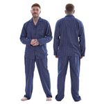 Keanu Mens Brushed 100% Pure Cotton Pyjamas - Brushed Thermal Flannel PJs - Winter Warm Supersoft - (Blue Stripe, Medium)