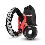 FieryRed Soft Shackle Synthetic Rope 33000LBS Breaking Strength & Recovery Snatch Ring 17600LBS with Black Protective Sleeve Winch Recovery Kit for Towing Truck SUV ATV UTV 4x4