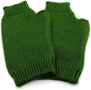 Pure Cashmere Women Men Fingerless Mittens Gloves Half Fingers Thumb Hole Thick 3ply Yarn, Long to keep wrist warm (Green)