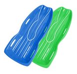 Slippery Racer Downhill Xtreme Flexible Adults and Kids Plastic Toboggan Snow Sled for Up to 2 Riders with Pull Rope, (2 Pack) (Blue/Green)