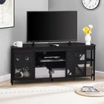 HOMISSUE Corner TV Stand for 55 Inch TV, Rustic Corner Entertainment Center with Storage, Industrial Media Console Table with Sliding Barn Door, Entertainment Center for Living Room, Black