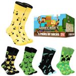 Minecraft Mens Socks Pack of 5 Calf Socks for Men Teenagers - Soft Breathable Work Sports Casual Size 6-9 Gifts for Him