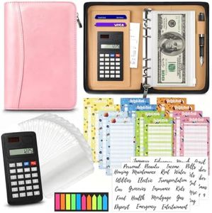 Budget Binder with Zipper Envelopes, Cash Envelopes for Budgeting, A6 PU Leather Budget Planner 2026 with Cash Envelopes Calculator, Bill Money Organizer for Cash Saving Budget System Wallet