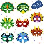 Dinosaur Masks Party Supplies for Kid (16 Packs) Felt and Elastic Masquerade Birthday Favors for Children Girls Boys Kids