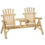 Outsunny Wooden Outdoor Bench, Double Adirondack Chair Bench Set with Center Table for Patio, Backyard, Deck, Fire Pit, 61.8" x 34.6" x 40.6", Natural