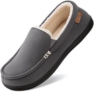 HomeTop Men's Classic Moccasin Slippers Comfy Memory Foam Indoor House Shoes Dark Gray,11 US