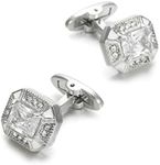 Hexagon Chic Crystal Cufflinks Crystal Gem stone Cuff links (Pure White)