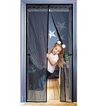 JOREAL Fly Screen for Doors 80X200cm, Anti Mosquito Polyester Mesh Screen Door with Full Frame Magic Tape and Powerful Magnets, Magnetic Fly Insect Screen Door with Lace（Black）