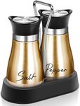 Copper Salt and Pepper Shakers Set with Holder,4 oz Modern Farmhouse Kitchen Decor and Accessories for Restaurant, Wedding, Housewarming Gifts Refillable Design (Copper)