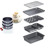 KitchenCraft Springform Cake Tins with Non Stick Coating in Gift Box, Round, Set of 3 with MasterClass Smart Space 7 Piece Stackable Bakeware Set with Non Stick Baking Trays