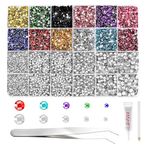 NACHLYNN 35700 Pcs Resin Rhinestones Kits Colorful ＆ Transparent Flatback Round Jelly Rhinestones with Tweezers Glue Pen 2-6mm Bedazzling Non Hotfix Crystal Gems for Nail DIY Crafts Face Tumblers