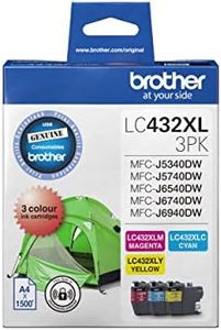 Brother Genuine LC432XL High-Yield Colour Pack, Includes 1x Cyan, 1x Magenta & 1x Yellow, Page Yield Up to 1500 Pages, for Use with: MFC-J5340DW, MFC-J6540DW, MFC-J6740DW, MFC-J6940DW (LC432XL3PK)