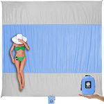 WEKAPO Beach Blanket Sandproof, Extra Large Beach Mat, Big & Compact Sand Free Mat Quick Drying, Lightweight & Durable with 6 Stakes & 4 Corner Pockets (Periwinkle Blue, 7x7 FT (1～3 person))