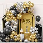 Black Gold Balloon Arch Kit, 100pcs Black Gold Silver Balloon Arch Garland, Black Gold Balloon Garland for Men Boy Birthday Party Graduation New Year Retirement Wedding Anniversary Party Decoration