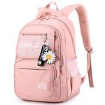 Travistar School Bag for Teenage Girls Casual Backpack High Middle Bookbag Multi-pocket Elementary Girls Backpacks Large Capacity Rucksack Bag for Women Travel Hiking Camping (Pink)