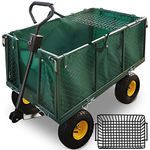 GARDEBRUK® Heavy Duty Metal 4 Wheel Garden Trolley with Pull Handle | 550kg Load Foldable Wagon With Removable Tarpaulin | Gardening Equipment Transport Handcart Beach Shopping | Green