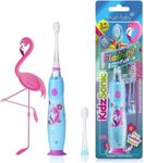 Brush Baby KidzSonic Toddler and Kid Electric Toothbrush for Ages 3+ Years - Disco Lights, Gentle Vibration, and Smart Timer Provide a Fun Brushing Experience - Flamingo