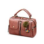 NICOLE&DORIS Women Handbags Pompon Bag Fashion Style Zipper Shoulder Bag Ladies Tote Crossbody Bag PU Leather Small Square Bag Dark pink