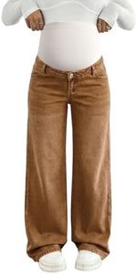 BLENCOT Women's Maternity Jeans Wide Leg Over The Belly Pants Dark Blue XL