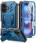 FNTCASE for iPhone 16 Phone Case: for iPhone 16 case with Kickstand Shockproof Military Grade Protective Cover - Dual Layer Full Protection Sturdy Matte Textured Drop Proof - 6.1 Inch Blue