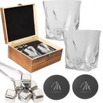 Mantello Whiskey Stones Gift Set for Men - Whiskey Glass Set of 2 with Stainless Steel Whiskey Stones - Whiskey Stones Gift Set for Men, Whisky Glasses and Whiskey Stones Rocks