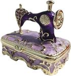 zltSunshine Sewing Machine Tabletop Ornament with Rhinestones Vintage-Style Decorative Sewing Machine Figurine Jewelry Box Magnetic Closure Mother's Day Gift Purple