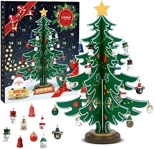 LIHAO Christmas Advent Calendar 2024 with a Desktop, Wooden Christmas Tree and 30 Christmas Decorations, 24 Days Countdown Advent Calendar for Boys, Girls and Kids Christmas Gifts, Xmas Party Favors