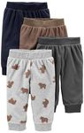 Simple Joys by Carter's Boys' 4-Pack Fleece Pants, Gray/Navy/Brown/Bear Print, 12 Months