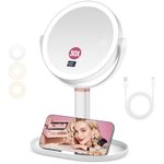 20cm Magnifying Mirror with Light 30X/1X Double Sided, Lighted Makeup Mirror with Magnification&Tweezer, 3 Colour Modes with Adjustable Brightness&Height, 360° Rotation Detachable (20cm Large Size)