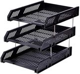 TRIONZZA 3 Tier Office Filing Trays Desk File A4 Document Letter Rack Paper Storage Organiser Holder (BLACK)