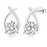 EPIRORA Sterling Silver Earrings for Women, Hypoallergenic Cartilage White Gold Plated Cubic Zirconia Stud Earrings Wedding Gifts Girls Jewellery, White