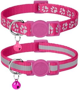 Taglory Reflective Cat Collar Breakaway with Bells, 2 Pack Girl Boy Pet Cat Collar Adjustable 7.5-12.5 Inch, Hotpink