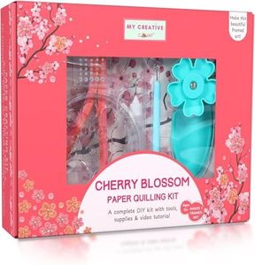 MY CREATIVE CAMP Cherry Blossom Paper Quilling Craft Kit - Teens & Adults, Beginner DIY Floral Framed Wall Art (8” x10”), Crimper Tool,Instructions,Home Décor & Creative Gift for Plant & Flower Lovers