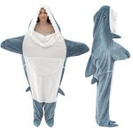 Touchat Shark Blanket Onesie for Adult Super Soft Cozy Flannel Throw Wearable Blanket, Cartoon Animals Shark Blanket Hoodie, Sleeping Bag Cosplay Shark Costume Blanket Gifts for Shark Lovers (Blue, M)