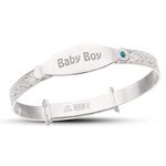 Dolce Valentina DV Personalised 925 Sterling Silver Newborn Baby Boy Bangle with Blue Zirconia - Perfect for Christening or Baby Shower (0-1 Years)