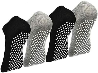 Elutong Pilates Ballet Barre Yoga Socks - 2 OR 4 Pack Non Skid Slip Sticky Grippers Socks for Women, womens, YGW-03-01, 03 Black+Black+Grey+Grey, M(5-8.5）