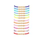 GAUEIOUR 12 Pcs Golden Heart Soft Clay Bracelets for Girls Colorful Beaded Friendship Stackable Surfer Jewelry Party Birthday Presents,Colorful Elastic Girl Boy Bracelet