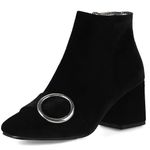 Diuniarza Women Block Heel Ankle Boots Square Toe Party Booties Mid Heel Short Boots Zip Velvet, 12974QAO Black Size 0.5 UK/32