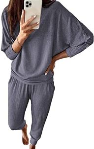 PRETTYGARDEN Women's Fall Fashion Outfits 2 Piece Sweatsuit Solid Color Long Sleeve Pullover Long Pants Lounge Set (Grey Blue,XX-Large)