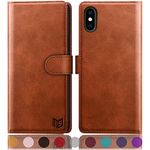 SUANPOT for iPhone X/XS 5.8" case with [Credit Card Holder][RFID Blocking],PU Leather Flip Book Protective Cover Women Men for Apple X/XS Phone case Light Brown