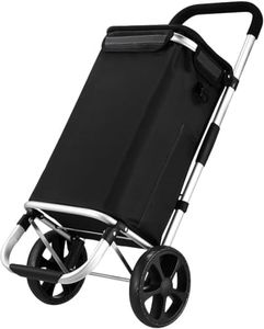 Foldable Shopping Cart ，with Wheeled Handcart, Waterproof, Lightweight and Multifunctional, 45L Folding Grocery Bag Basket, Aluminum Shopping Cart (Black)